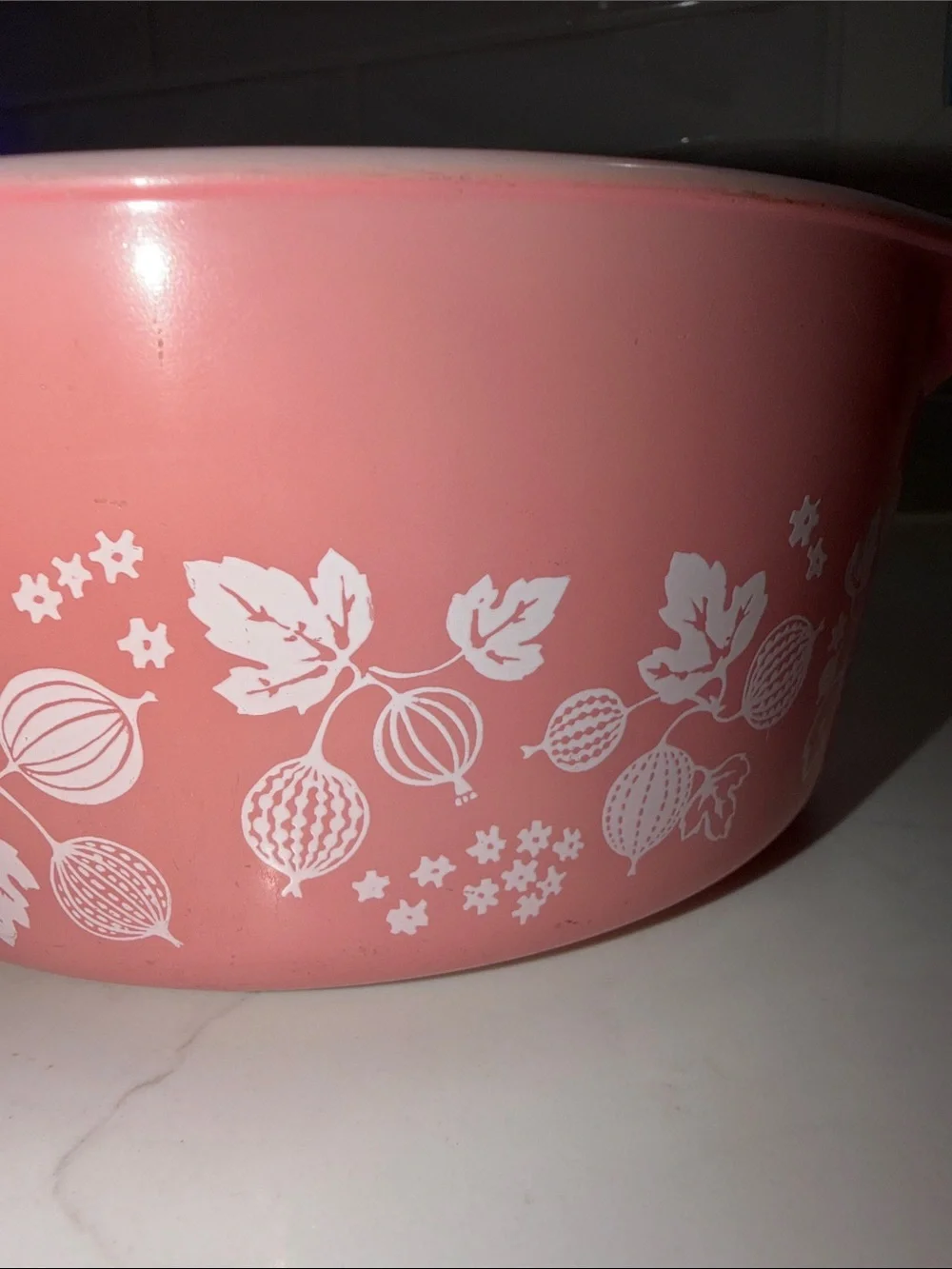 Pyrex Vintage Pink Gooseberry Pattern Covered Casserole Dish  #475-B 2 1/2 Quart